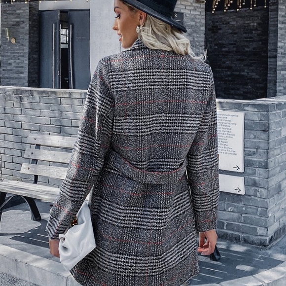 Classic Plaid Print double breasted blazer jacket coat - Picture 5 of 7